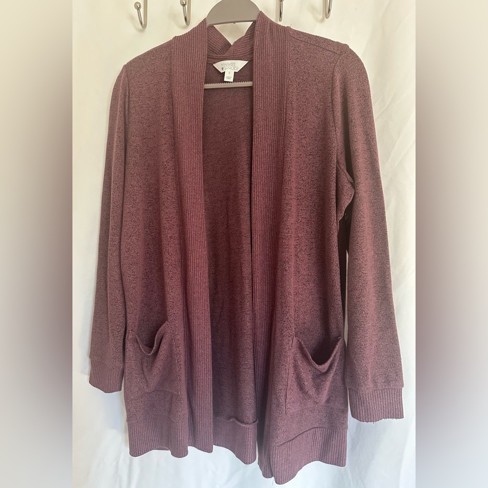 MARKET & SPRUCE | Purple Heather Brushed Knit Two Pocket Cardigan | Size L